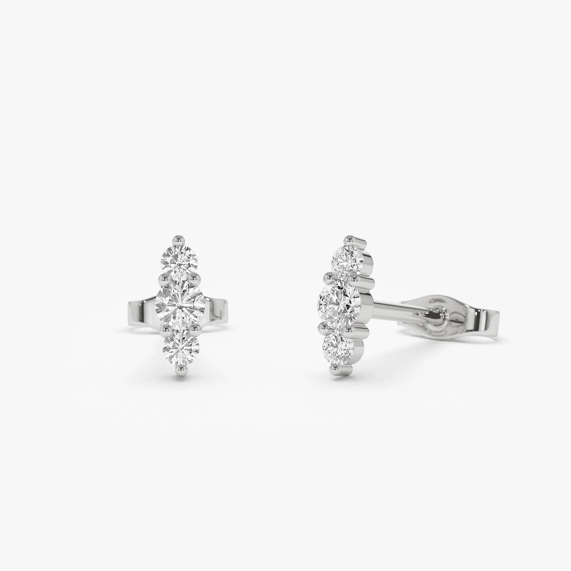 14k Gold Diamond Round Cut Triple Stud Earrings 0.18 ctw