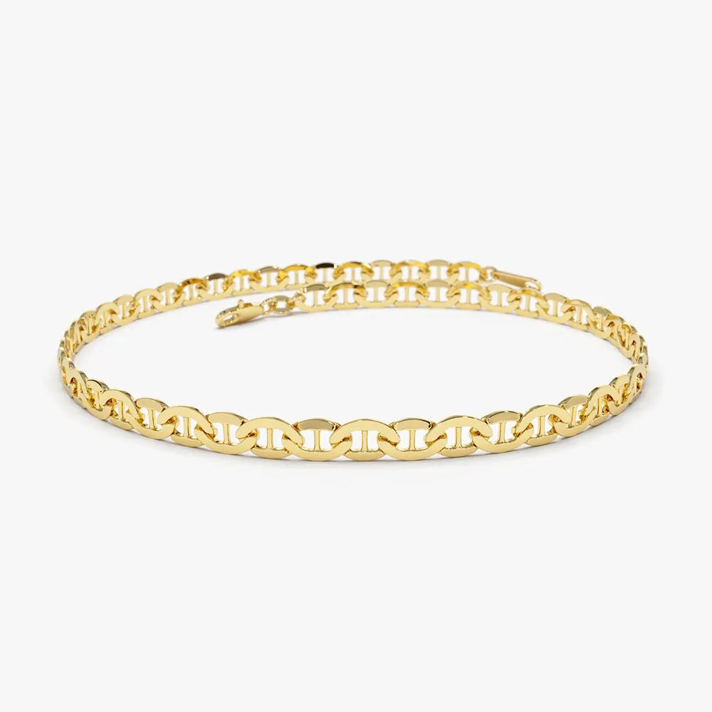 14k Gold Mariner Link Chain Bracelet with Lobster Clasp