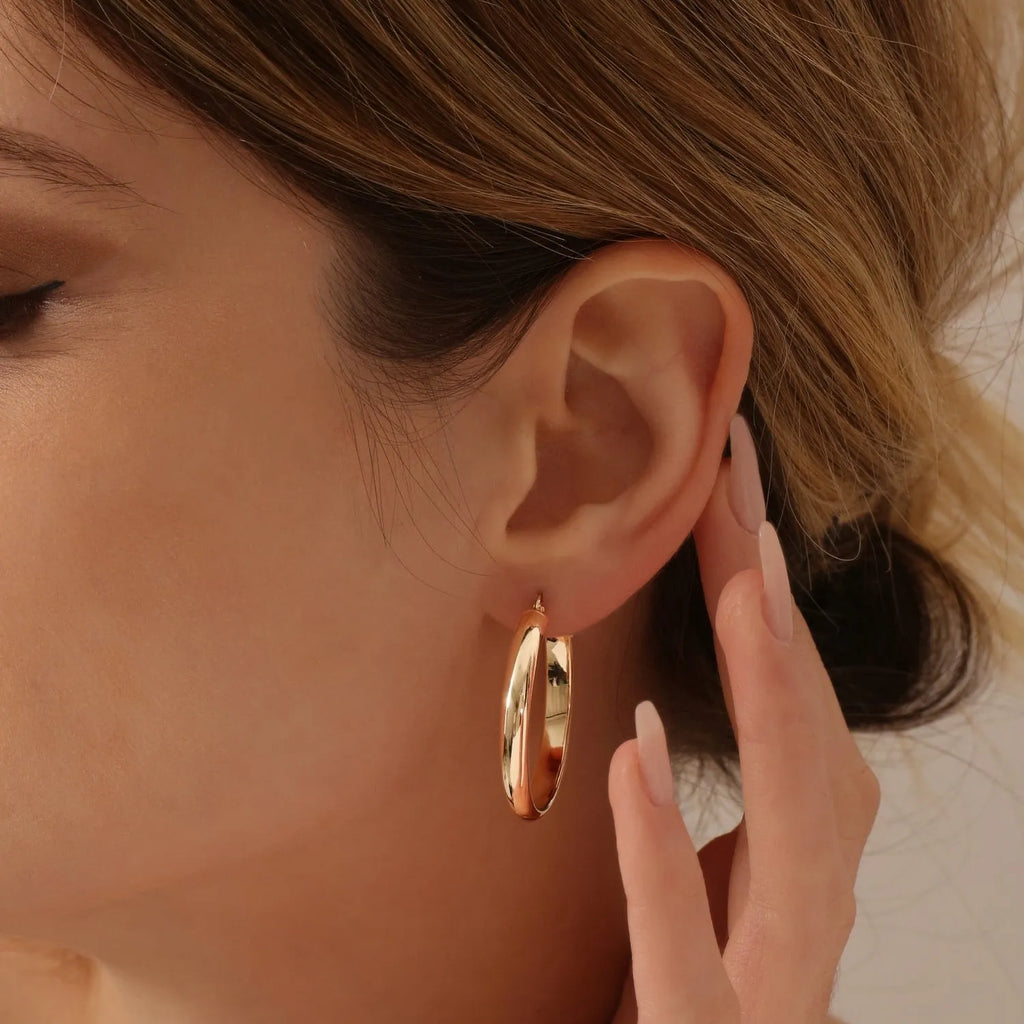 14k Solid Gold Large Hoop Earrings 35mm with 4.5mm Width