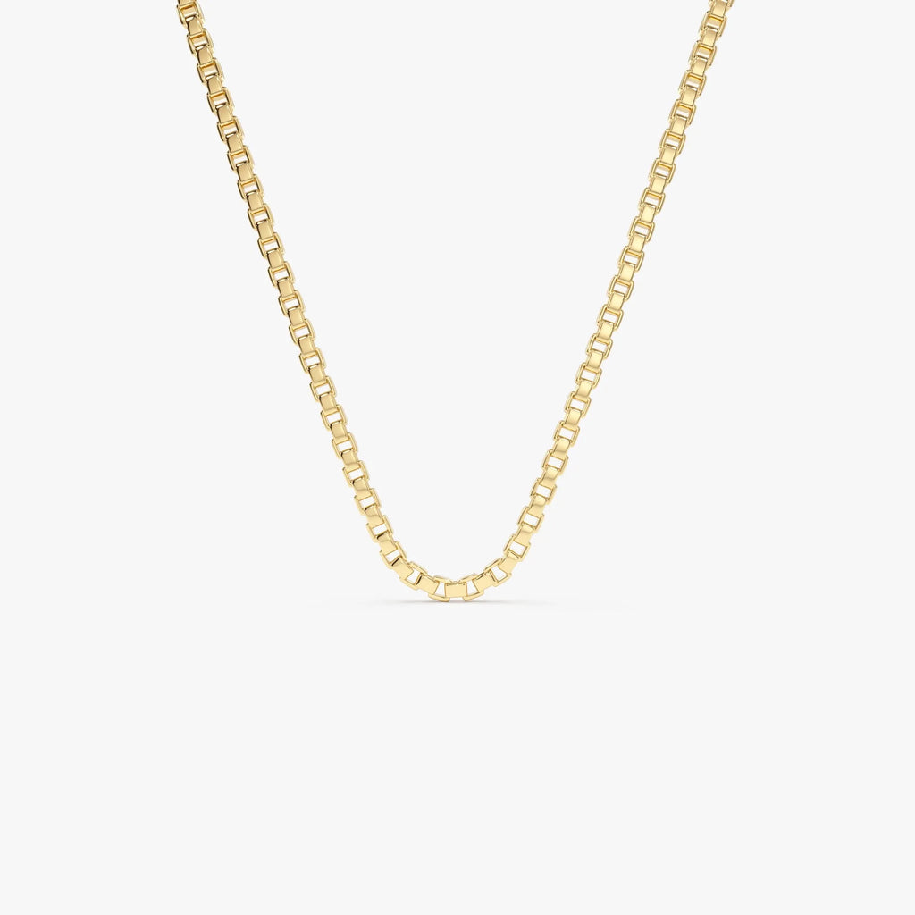 14k Solid Yellow Gold Box Chain Link Necklace