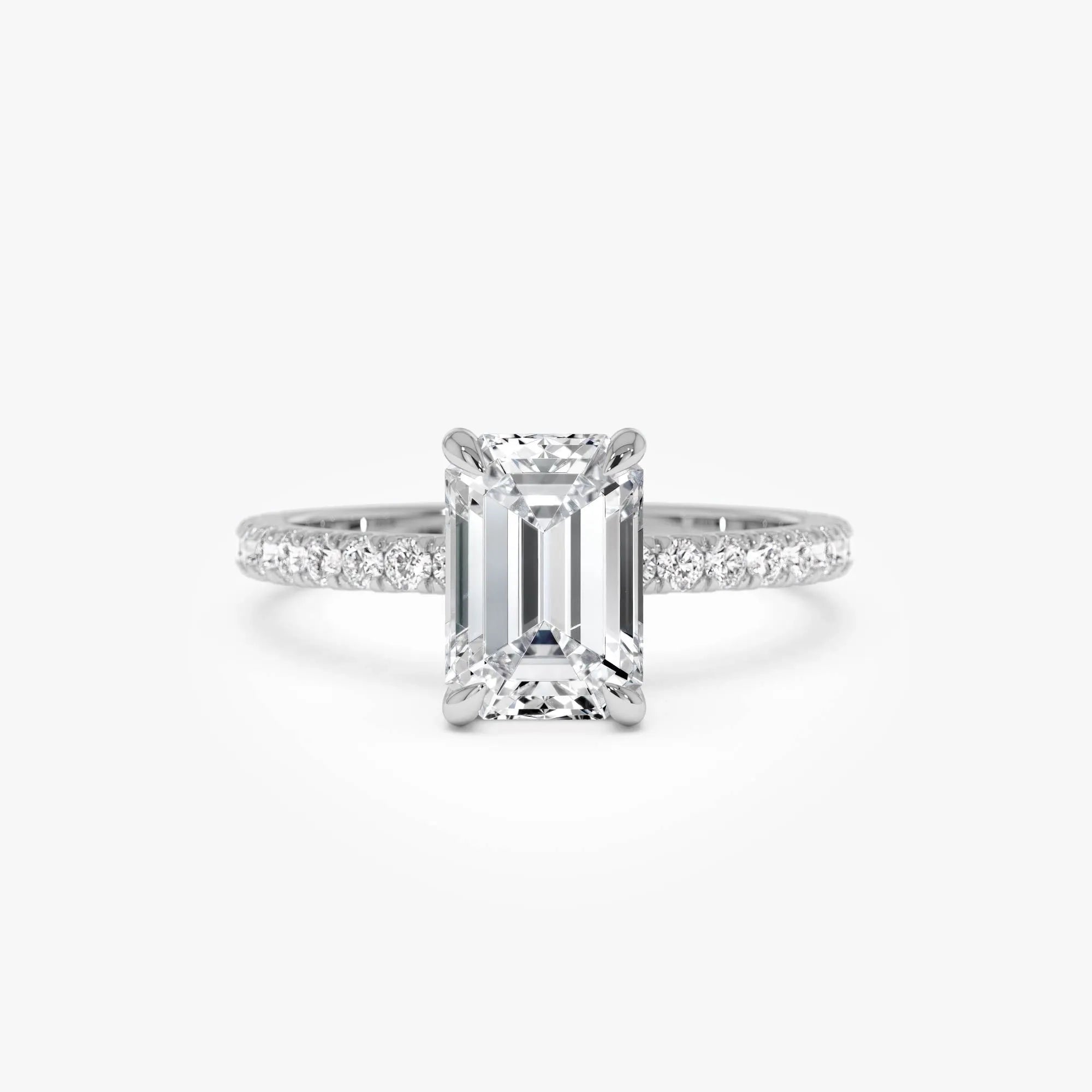 14k Gold 2.45 Ctw Emerald Cut Lab Grown Diamond Pavé Hidden Halo Engagement Ring Aurelia