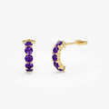 14K Solid Gold Round Amethyst Prong Set Half Hoop Earrings 1.00ctw