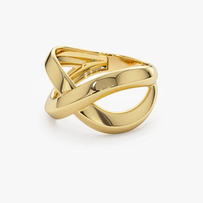 14k Gold Chunky Criss Cross Statement Ring 12.5mm Wide Band