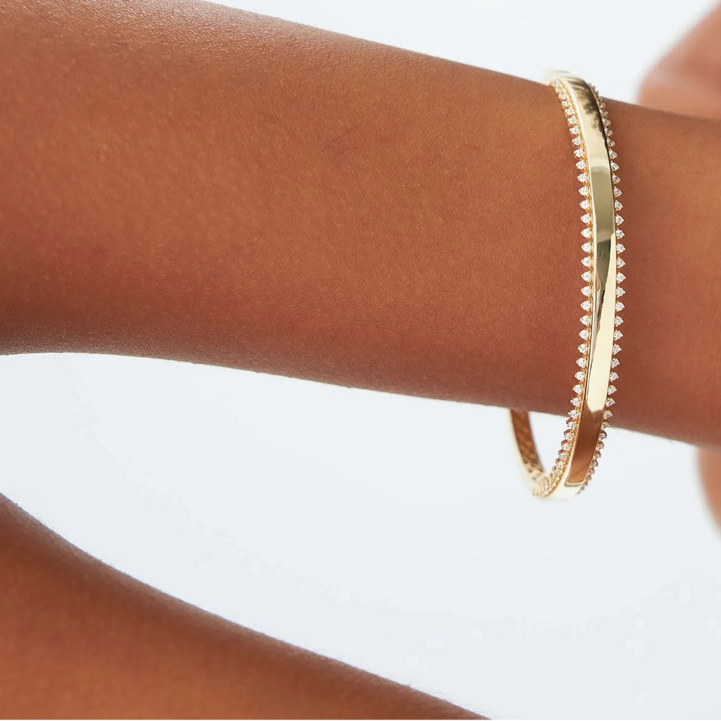 14K Solid Gold 0.85 CTW Round Diamond Statement Prong Set Bangle