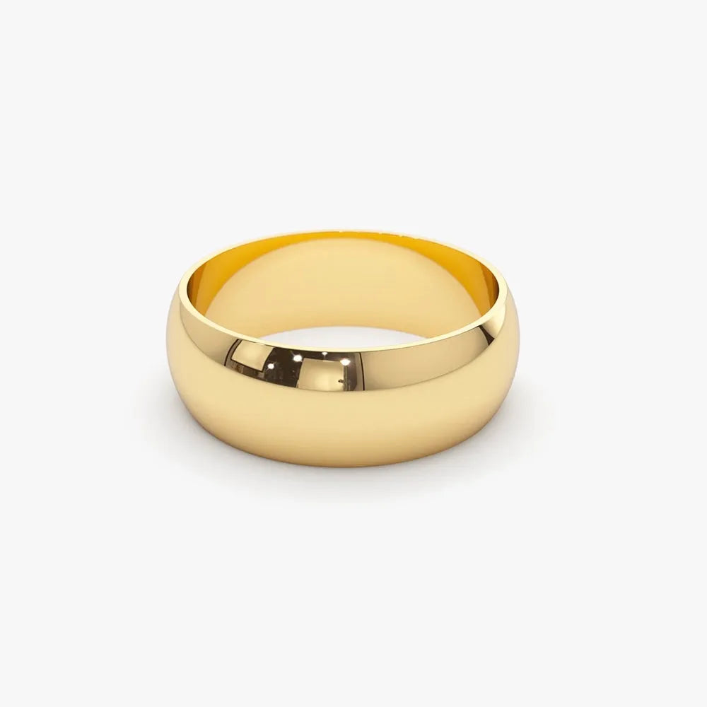14K Solid Gold 6mm Classic Dome Unisex Wedding Band Ring