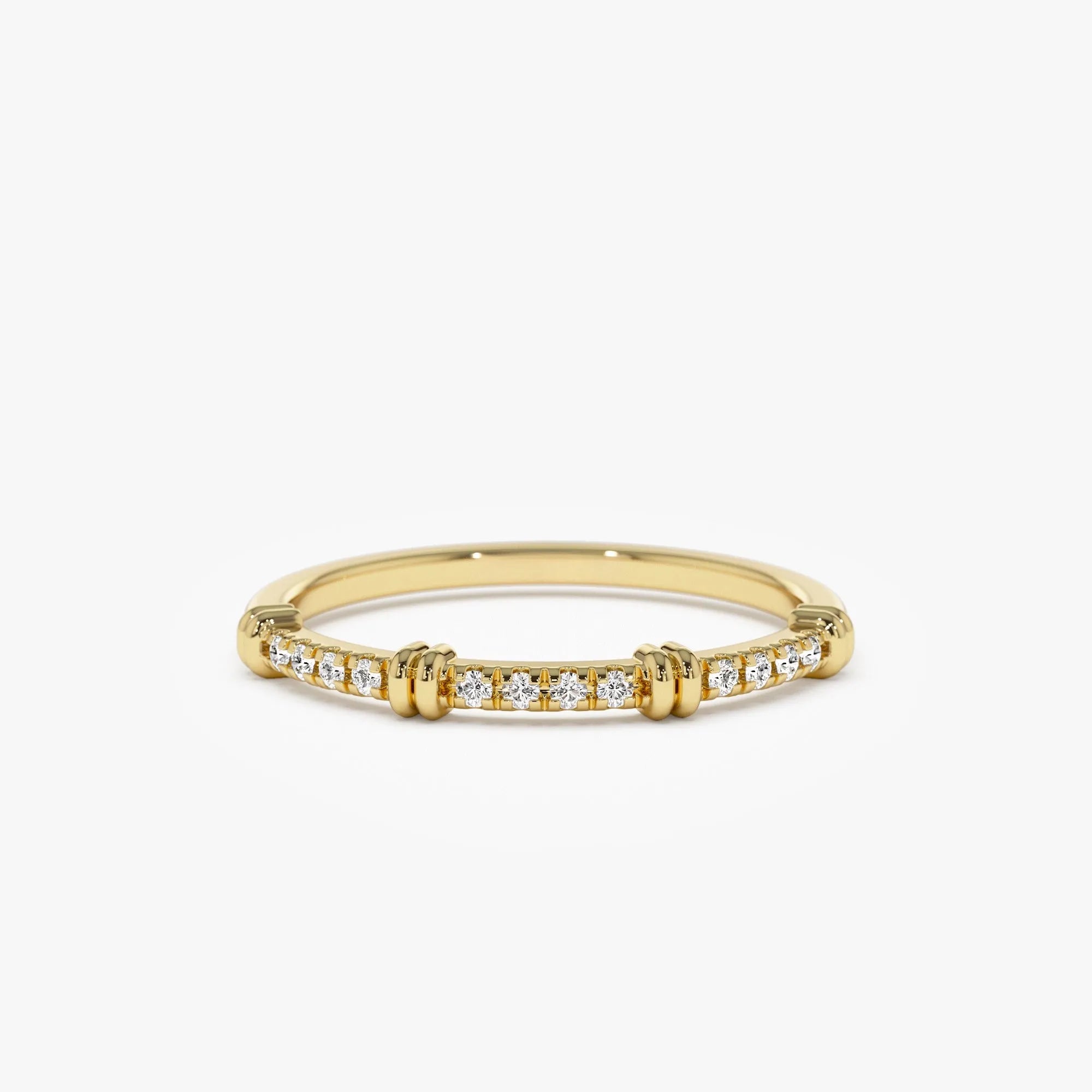 14K Solid Gold Round Diamond 0.12ctw Stackable Band Ring
