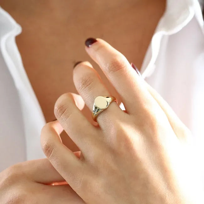 14K Gold Oval Signet Ring Engravable Personalized Initial Handcrafted Custom Jewelry