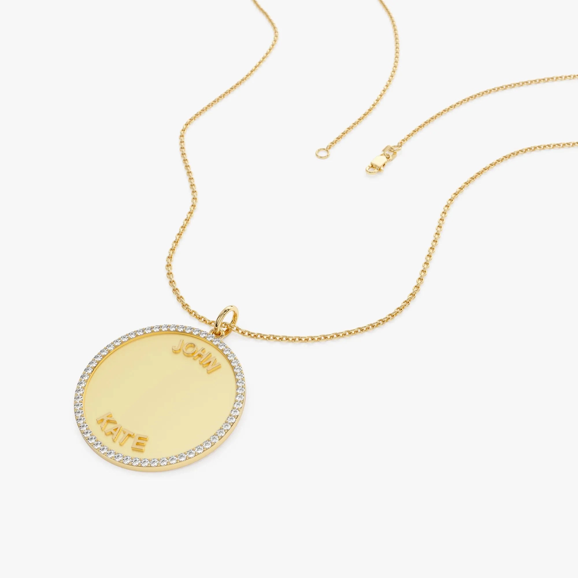 14K Solid Gold 0.25 CTW Round Diamond Personalized Medallion Necklace Prong Setting