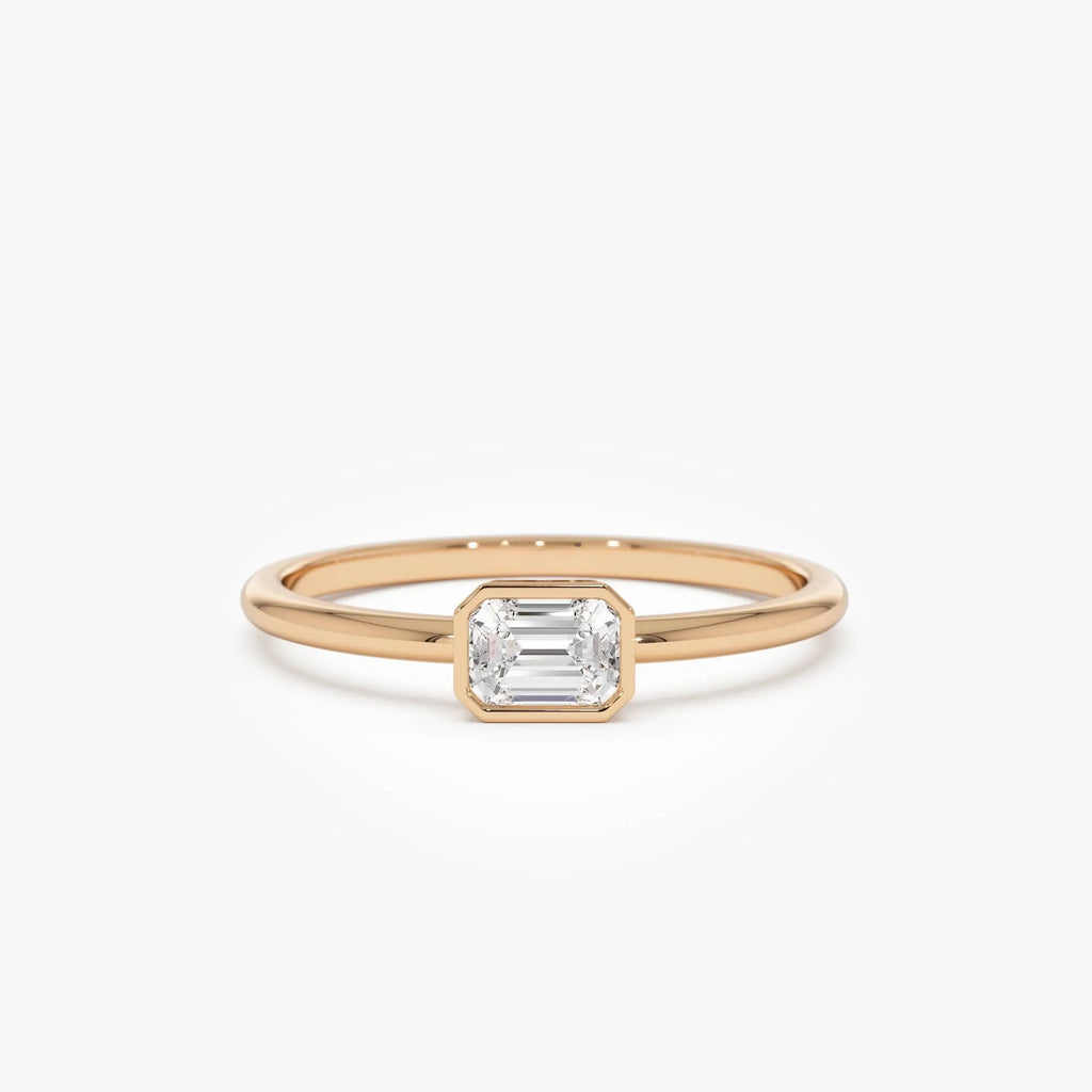14k Gold Emerald Cut Diamond Bezel Set Solitaire Ring 0.22 Carat