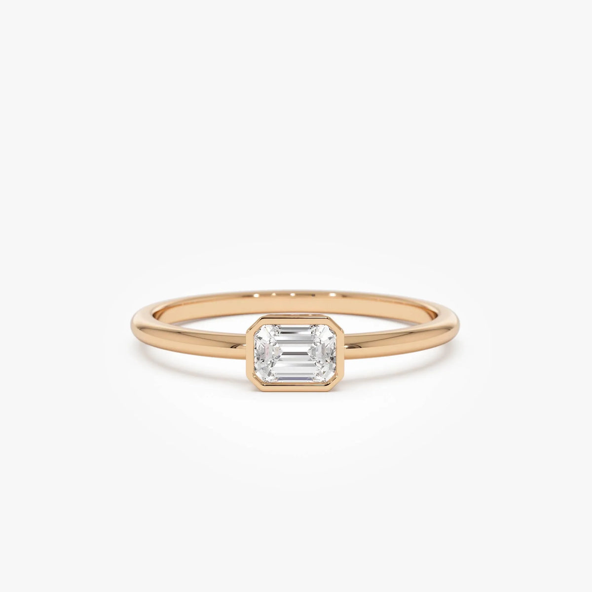 14k Gold Emerald Cut Diamond Bezel Set Solitaire Ring 0.22 Carat