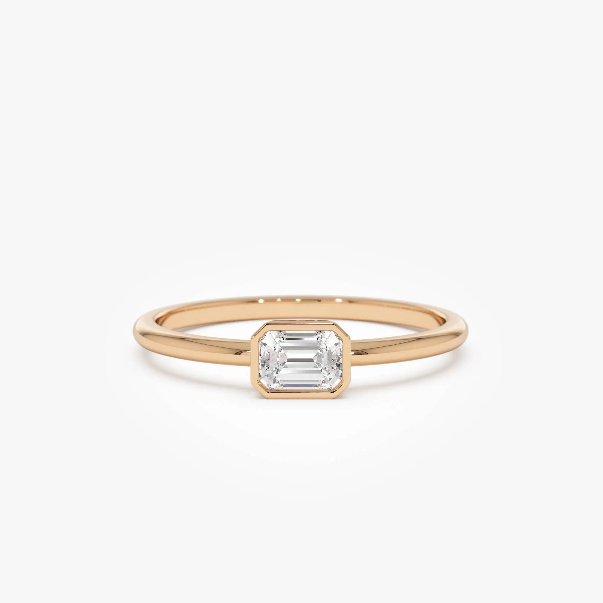 14k Gold Emerald Cut Diamond Bezel Set Solitaire Ring 0.22 Carat