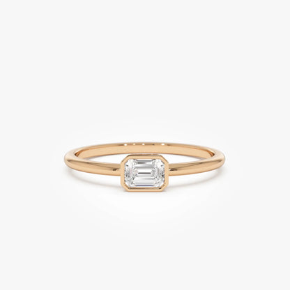 14k Gold Emerald Cut Diamond Bezel Set Solitaire Ring 0.22 Carat
