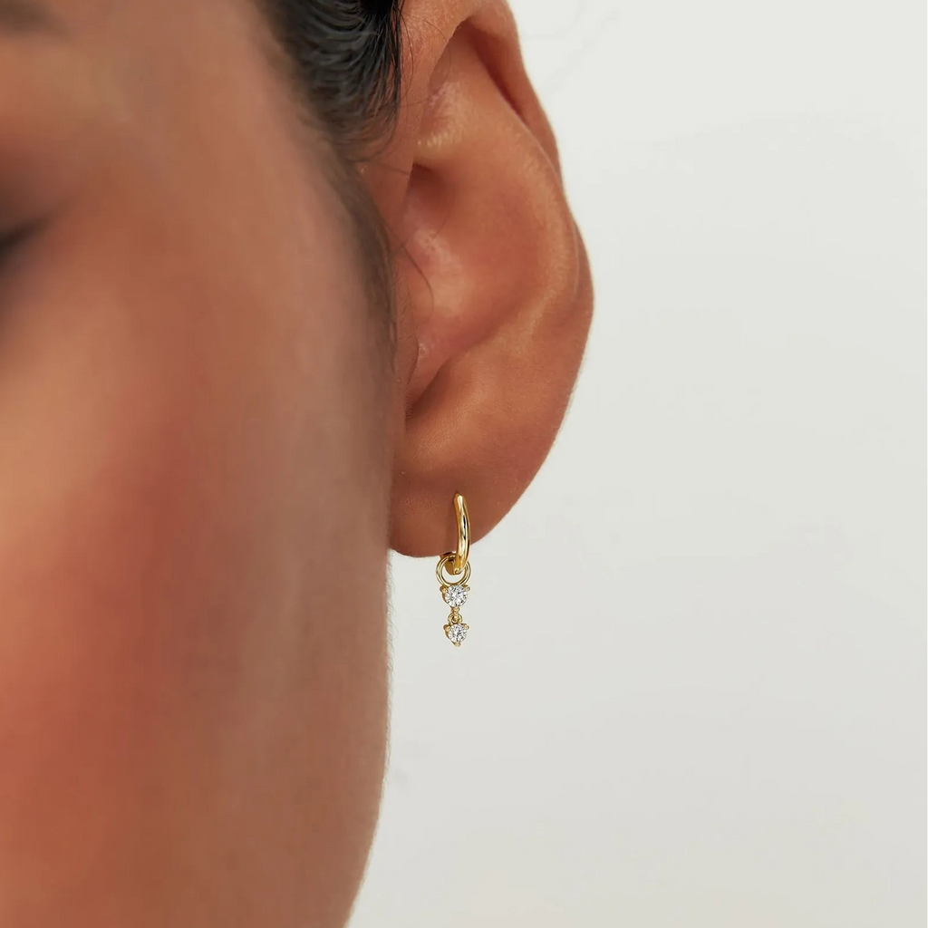 14k Gold Diamond Dangle Hoop Earring Charm 0.08 ctw