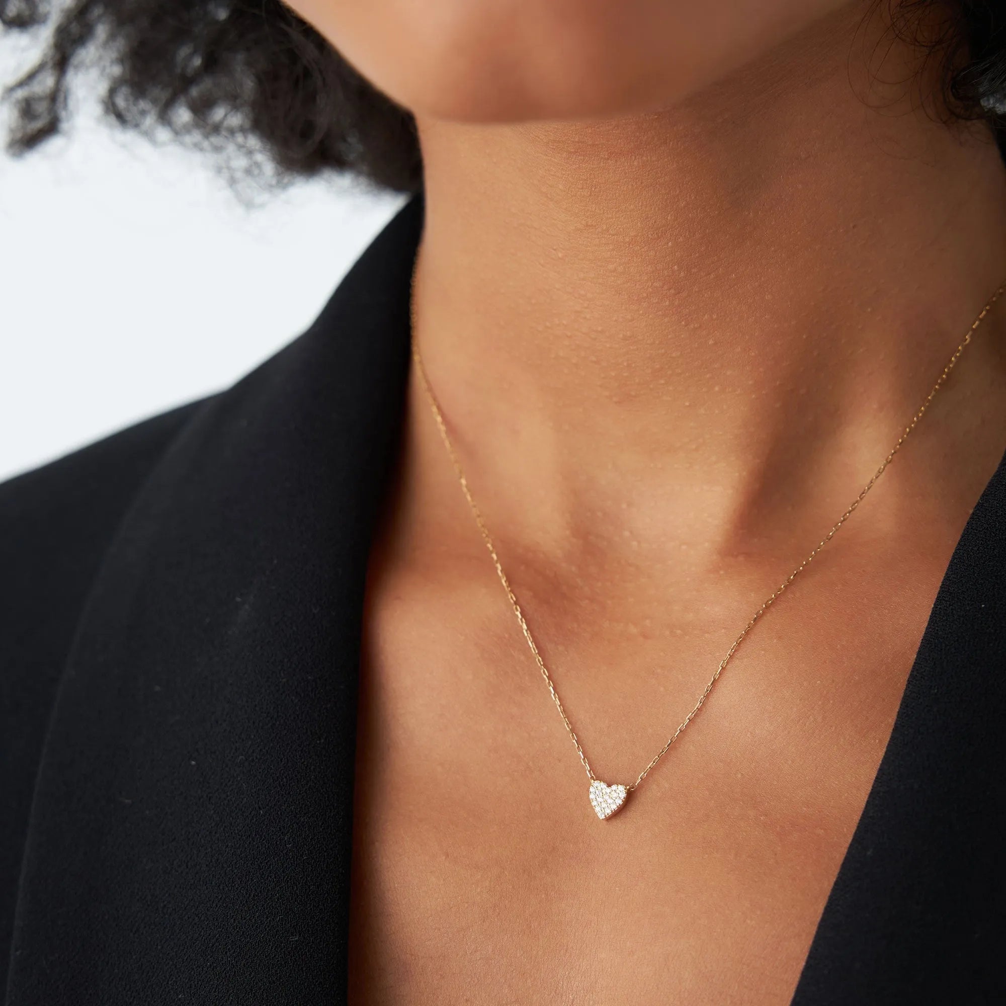 14K Solid Gold 0.22 CTW Round Diamond Mini Heart Necklace