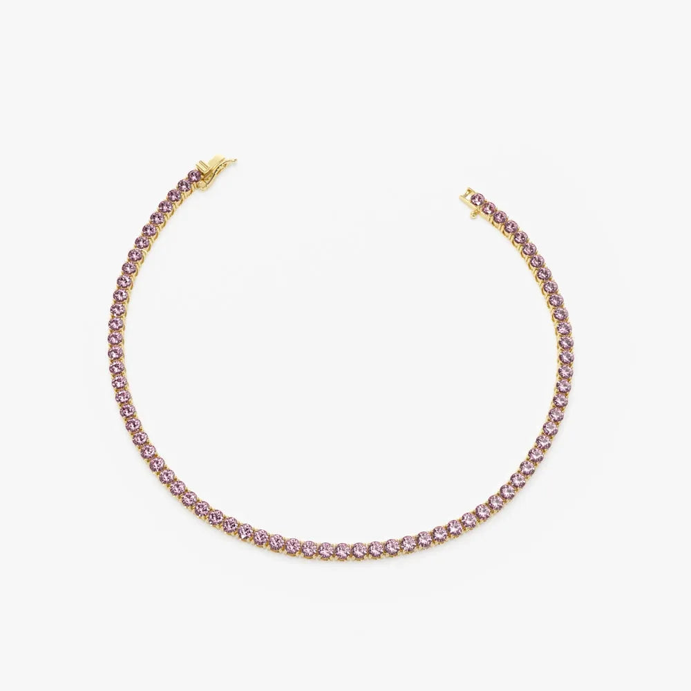 14k Gold Round Pink Tourmaline 4 Prong Tennis Bracelet