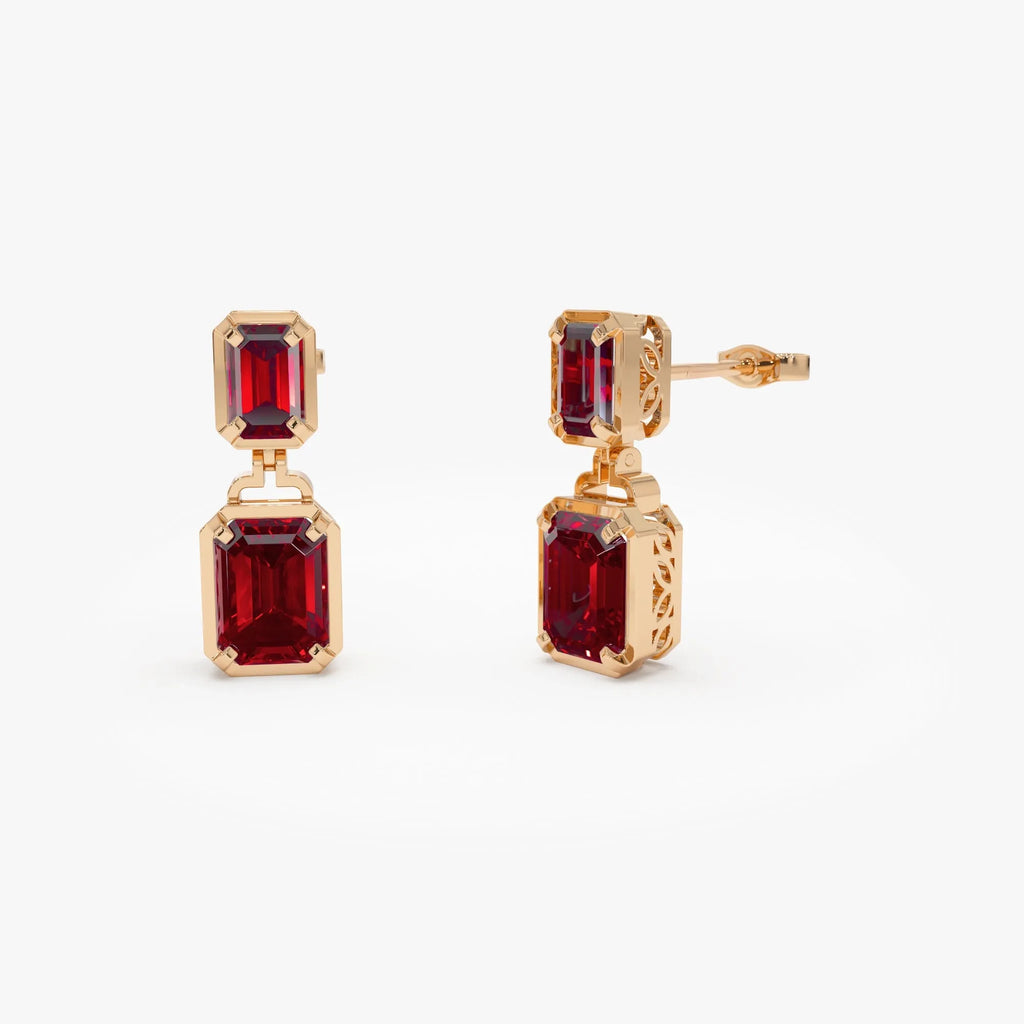 14k Gold Garnet Octagon Cut Dangle Drop Earrings 5.3 ctw