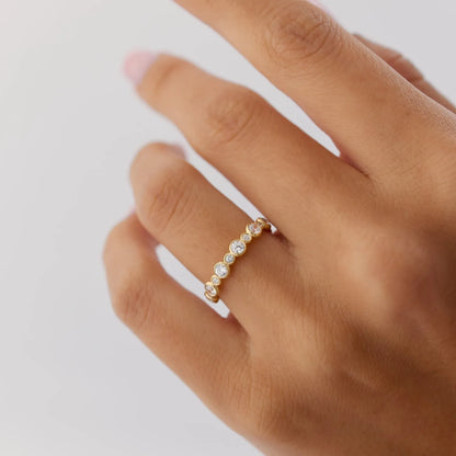 14K Solid Gold Round Diamond 1.05 Carat Three Quarter Eternity Bubble Bezel Setting Wedding Ring
