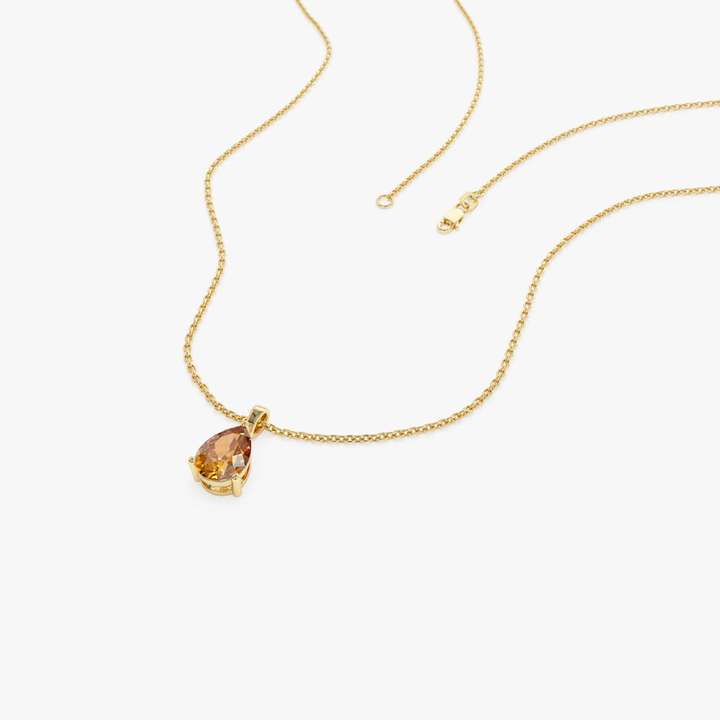 14k Solid Gold Citrine Pear Shaped Solitaire Necklace 0.60 Carat