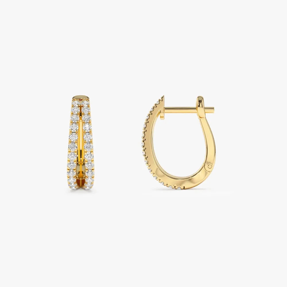 14k Gold Diamond Round Cut Double Hoop Earrings Micro-Pave 0.50 ctw