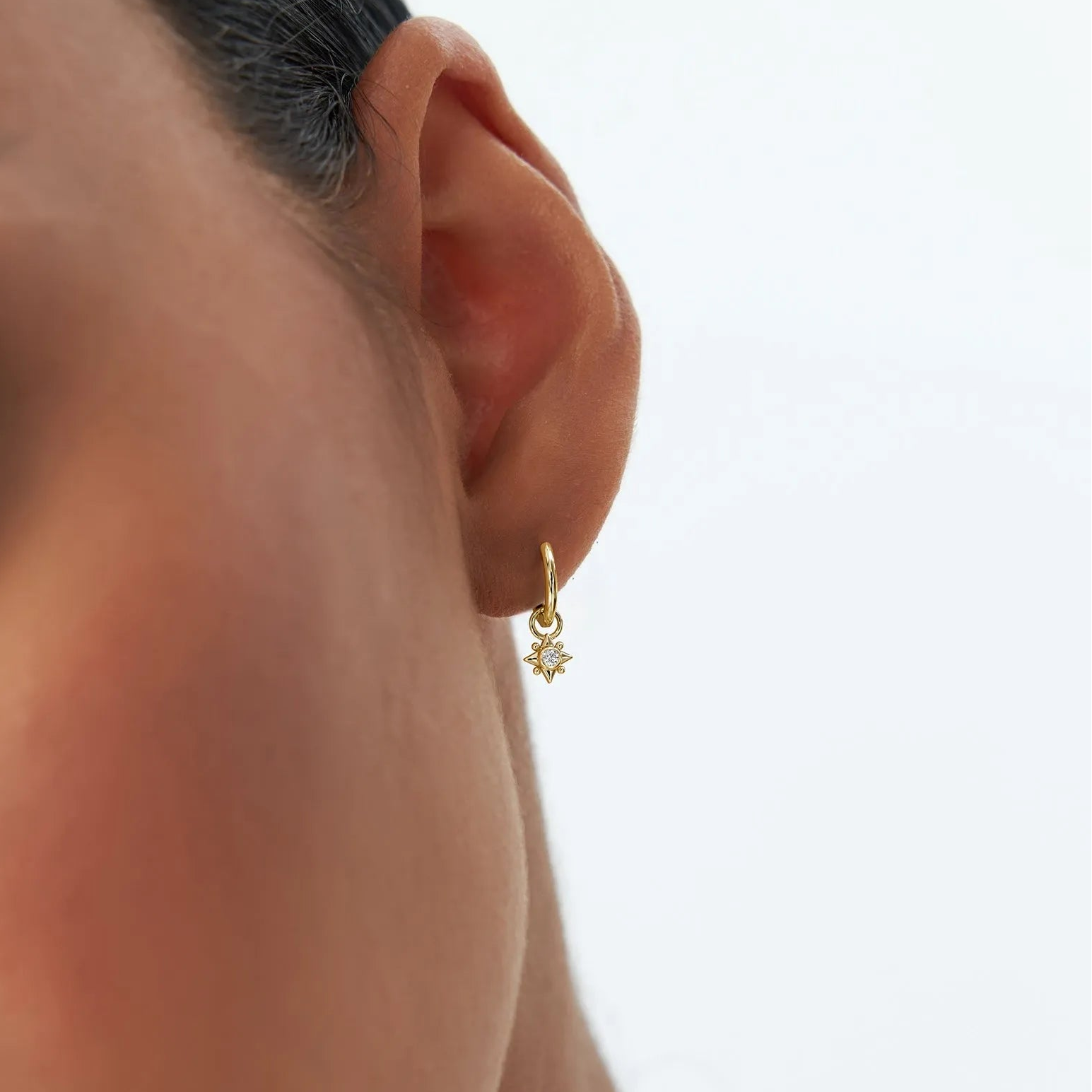 14k Gold Diamond Starburst Hoop Earring Charm 0.03 ctw