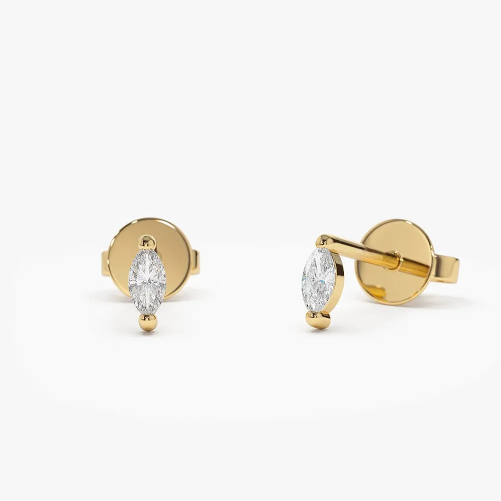 14k Gold Diamond Marquise Cut Mini Stud Earrings 0.145 ctw
