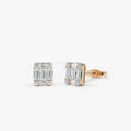 14k Gold Diamond Illusion Baguette Cut Mini Stud Earrings 0.20 ctw