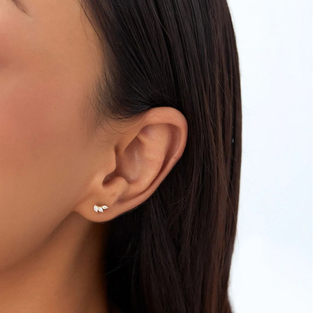 14k Gold Diamond Marquise Cut Mini Ear Climber Earrings 0.20 ctw