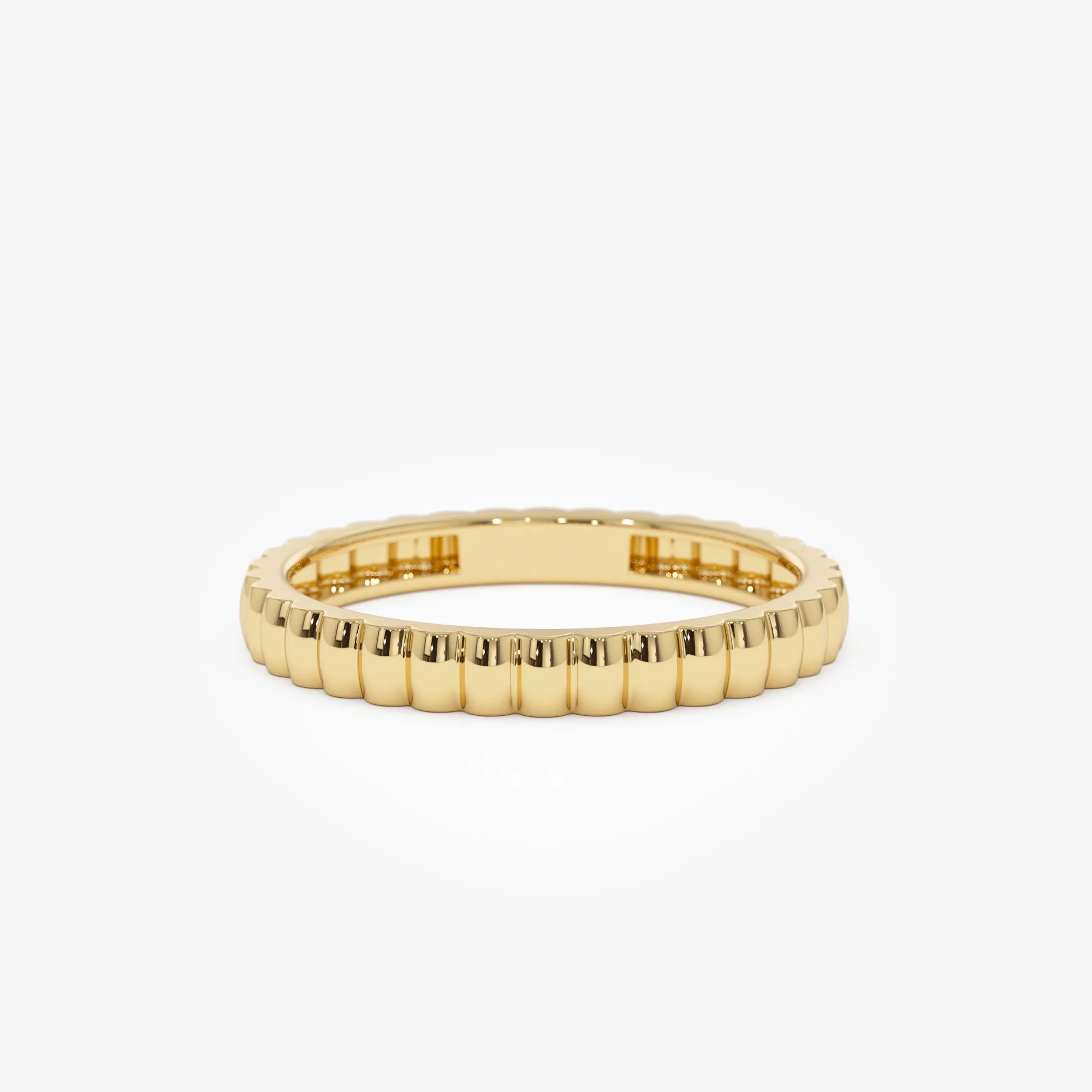 14k Solid Gold Ribbed Textured Stackable Band Ring 2.5mm Width