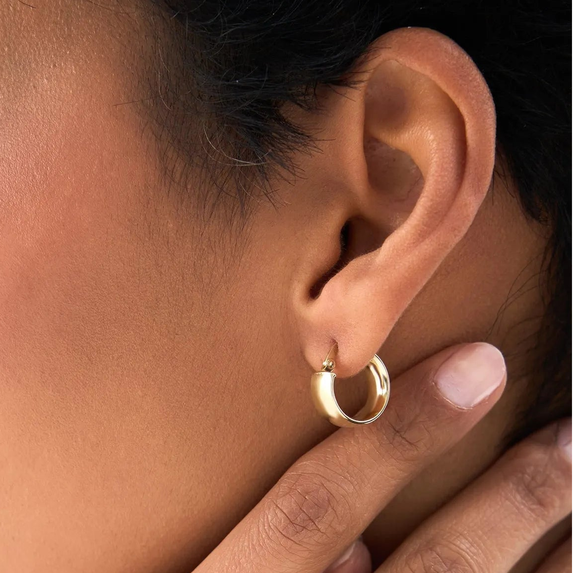 14k Yellow Gold Bold Mini Hoop Earrings 6mm Width 13mm Outer Diameter