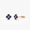14K Solid Gold Round Sapphire Clover Beaded Stud Earrings 0.35 CTW
