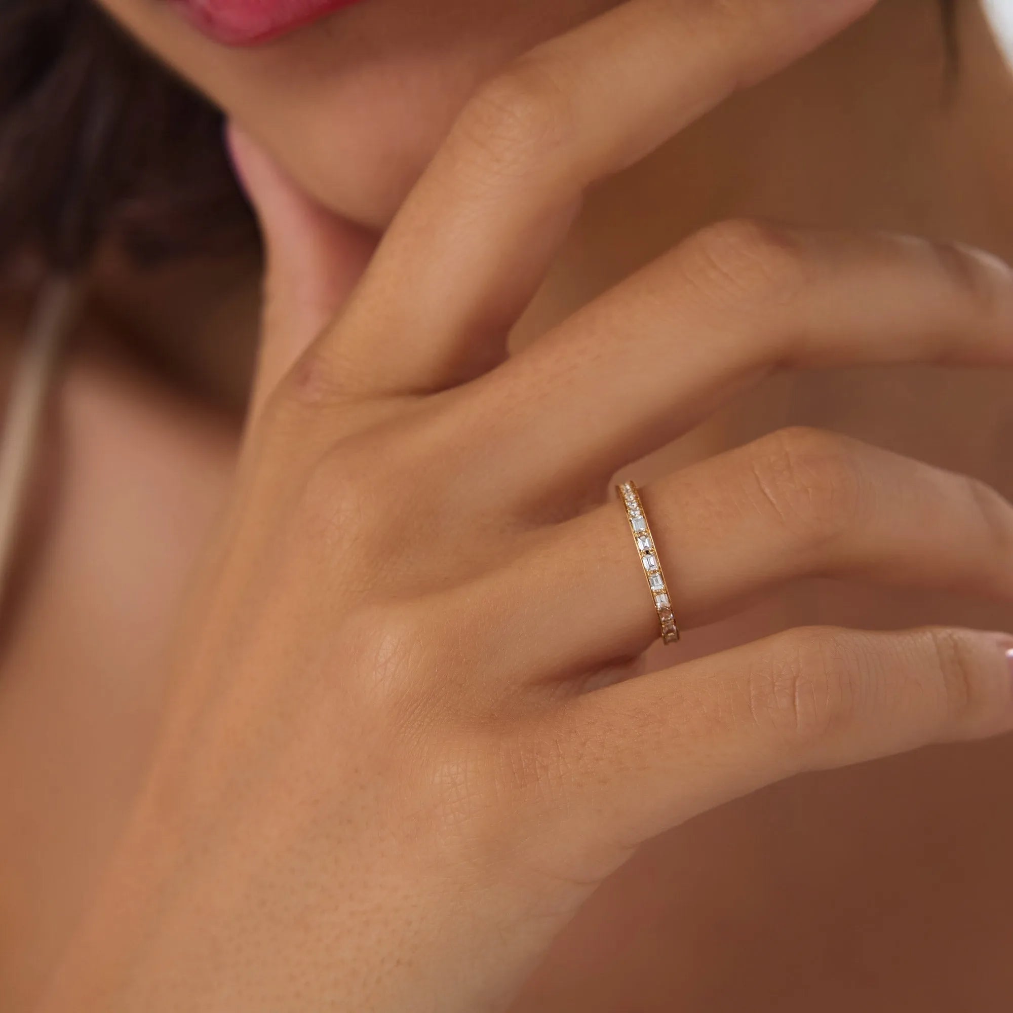 14k Gold Diamond Round and Baguette 0.45ctw Micro Pave Eternity Band