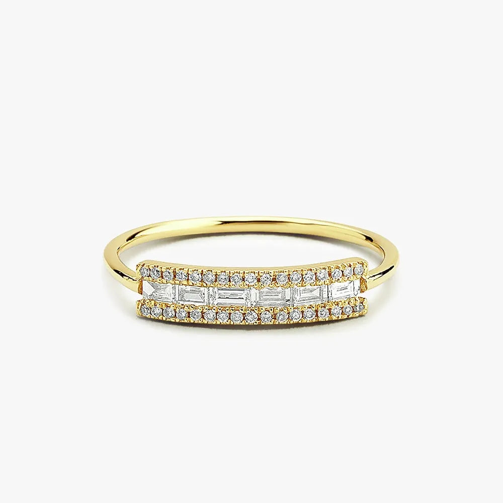 14K Gold Baguette and Round Diamond Horizontal Channel Micro Pave Ring 0.34ctw
