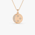 14K Solid Gold Round Diamond Moon and Crescent Pendant Necklace Prong Setting 0.23ctw
