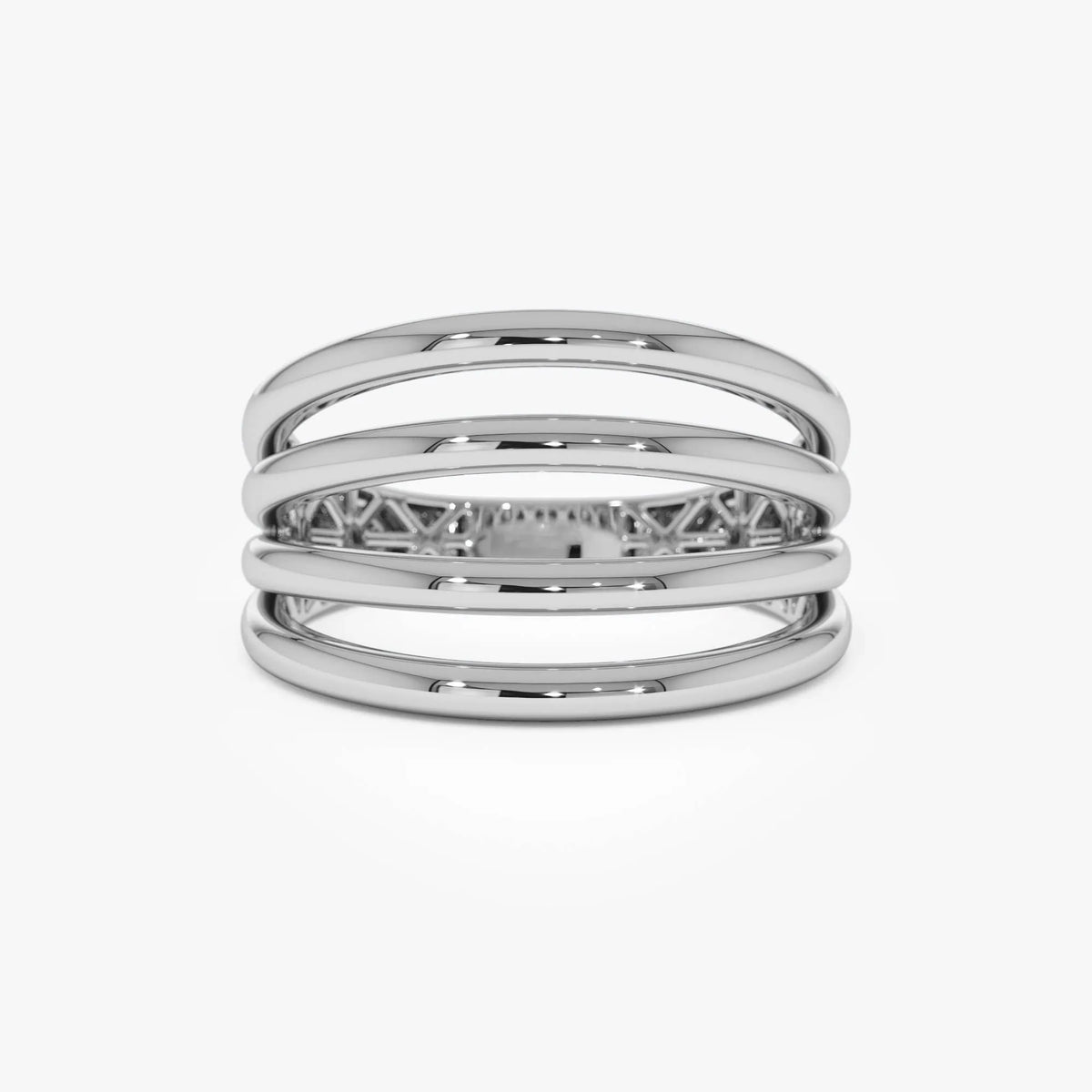 14k Gold Four Band Statement Ring Wide Multi Layer Style
