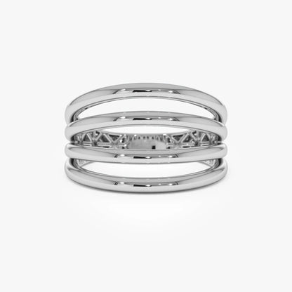 14k Gold Four Band Statement Ring Wide Multi Layer Style