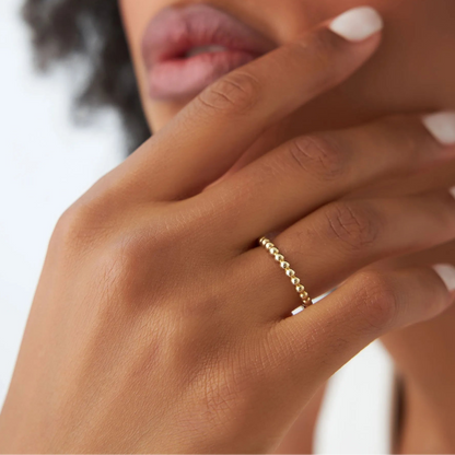 14k Solid Gold Beaded Stackable Band Ring 2.0mm Width