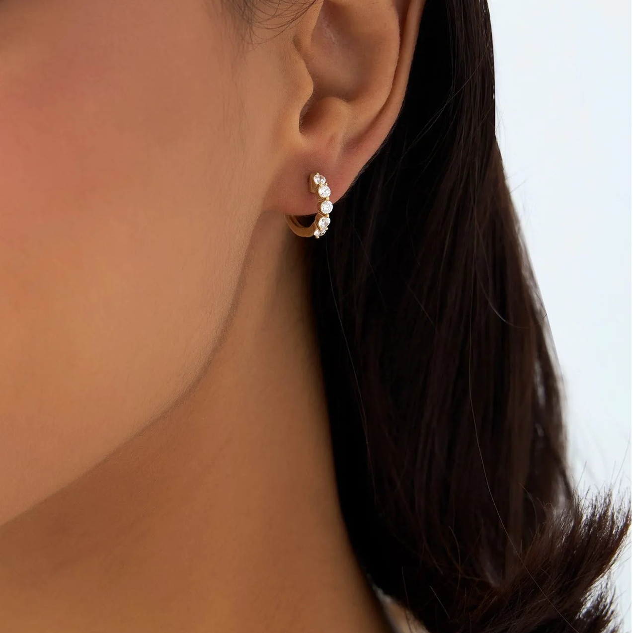 14k Gold Diamond Round Cut Shared Prong Hoop Earrings 0.80 ctw