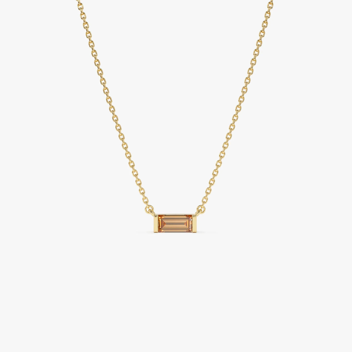14k Solid Gold Citrine Baguette Birthstone Necklace 0.40 Carat