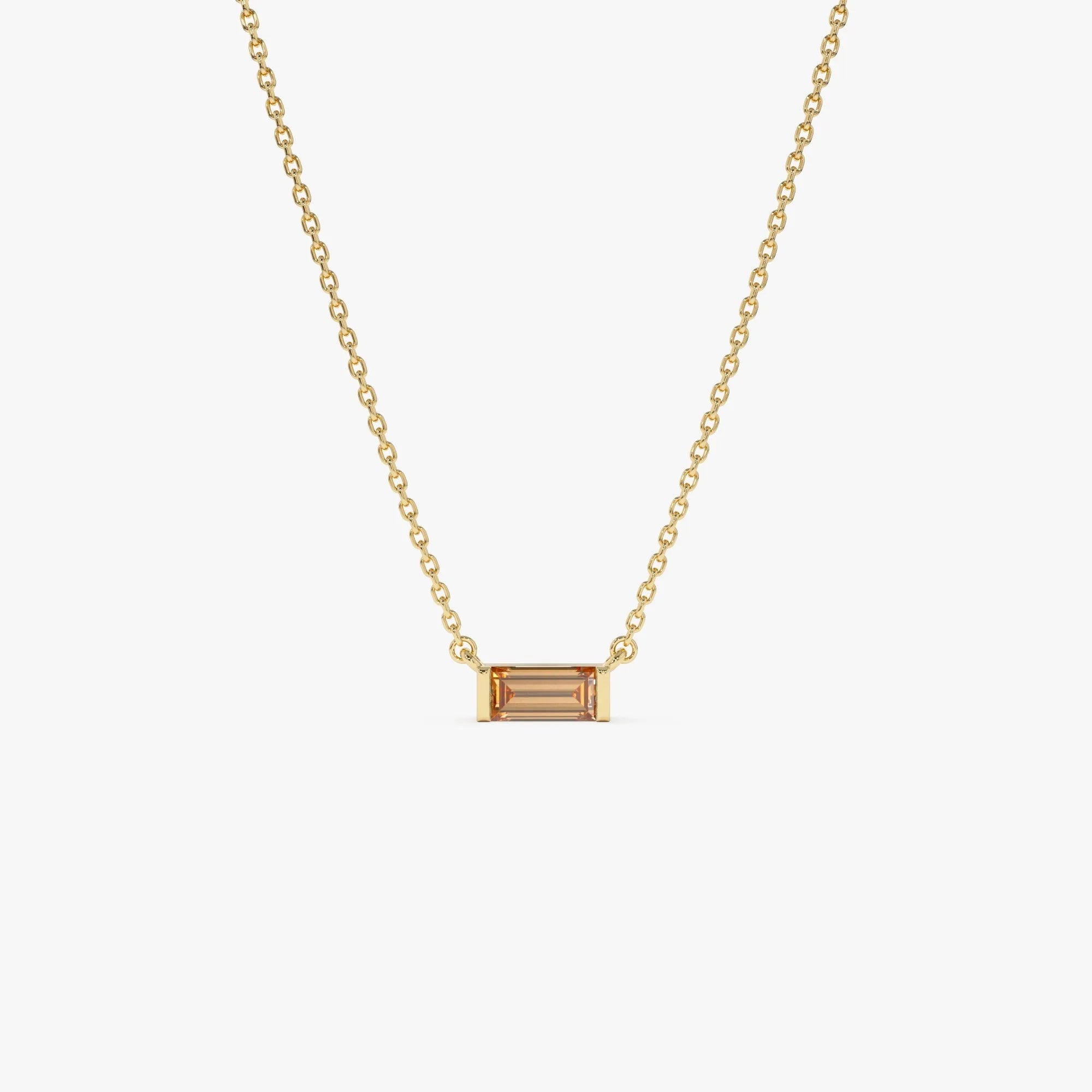 14k Solid Gold Citrine Baguette Birthstone Necklace 0.40 Carat