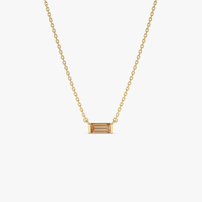 14k Solid Gold Citrine Baguette Birthstone Necklace 0.40 Carat