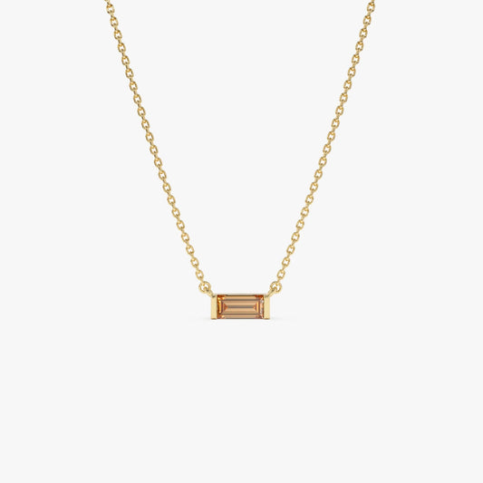 14k Solid Gold Citrine Baguette Birthstone Necklace 0.40 Carat
