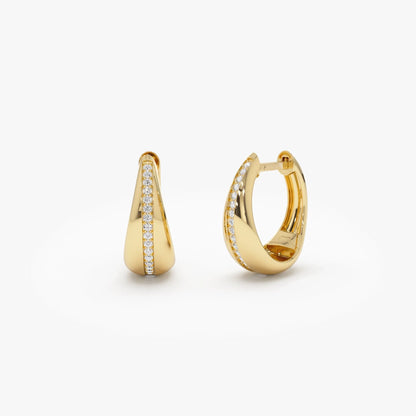 14k Solid Gold Diamond Round Cut Teardrop Hoop Earrings 0.16 ctw