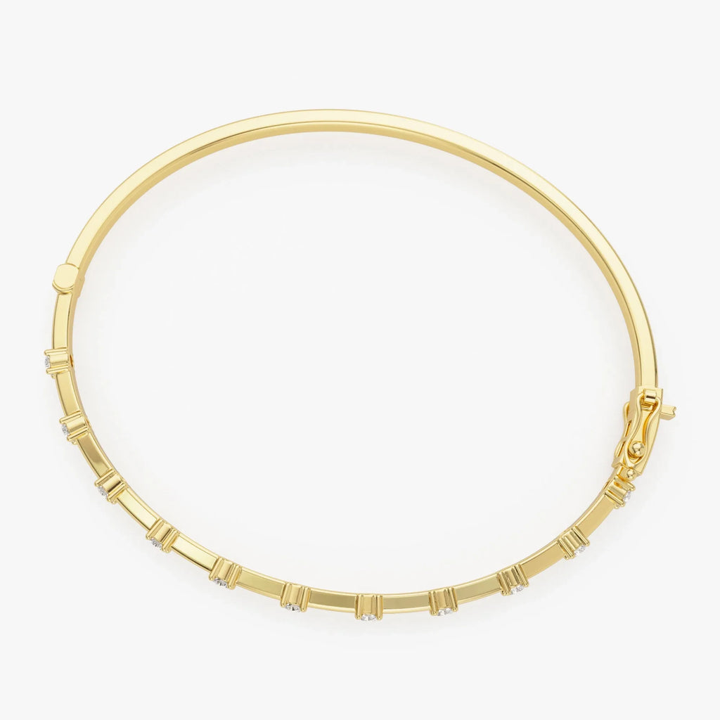 14K Solid Gold 0.55 CTW Round Diamond Bar Bangle