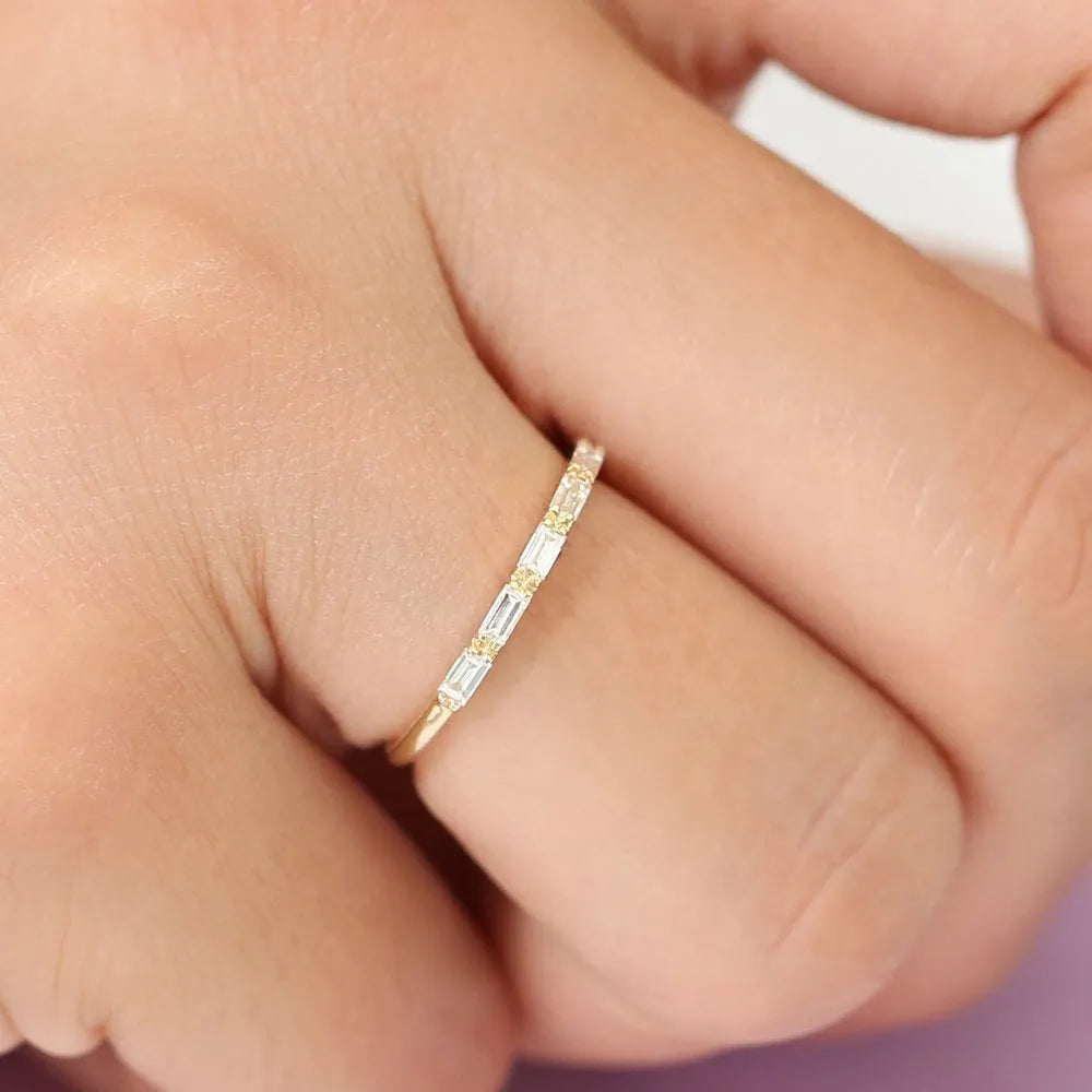14k Solid Gold Baguette Cut Diamond Micro Prong Wedding Band 0.32 ctw