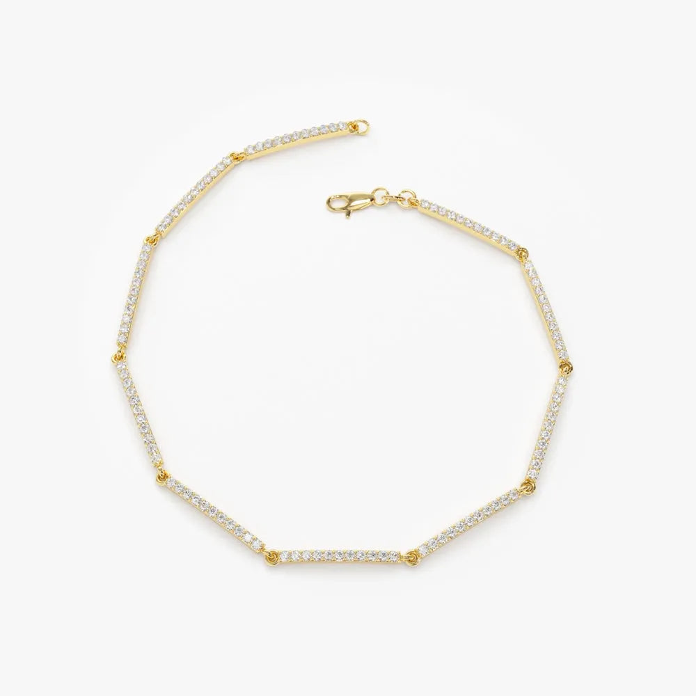 14K Solid Gold 0.60 CTW Round Diamond Micro-Pave Bar Stackable Bracelet