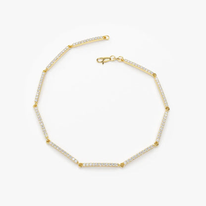 14K Solid Gold 0.60 CTW Round Diamond Micro-Pave Bar Stackable Bracelet