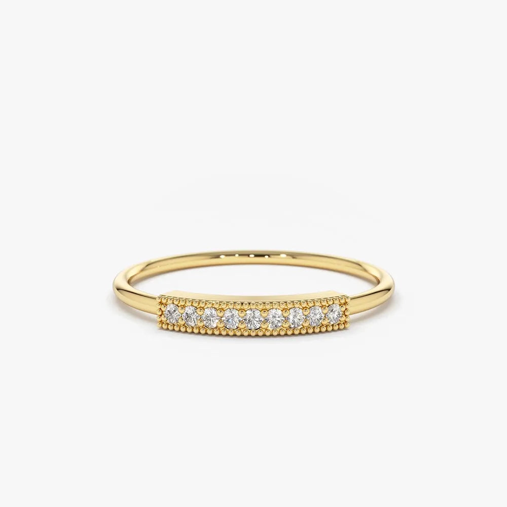 14K Gold 0.10 Carat Round Cut Diamond Single Row Pave Ring
