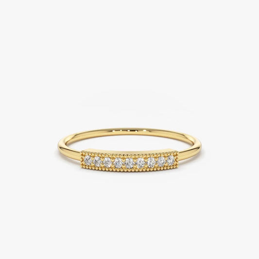 14K Gold 0.10 Carat Round Cut Diamond Single Row Pave Ring