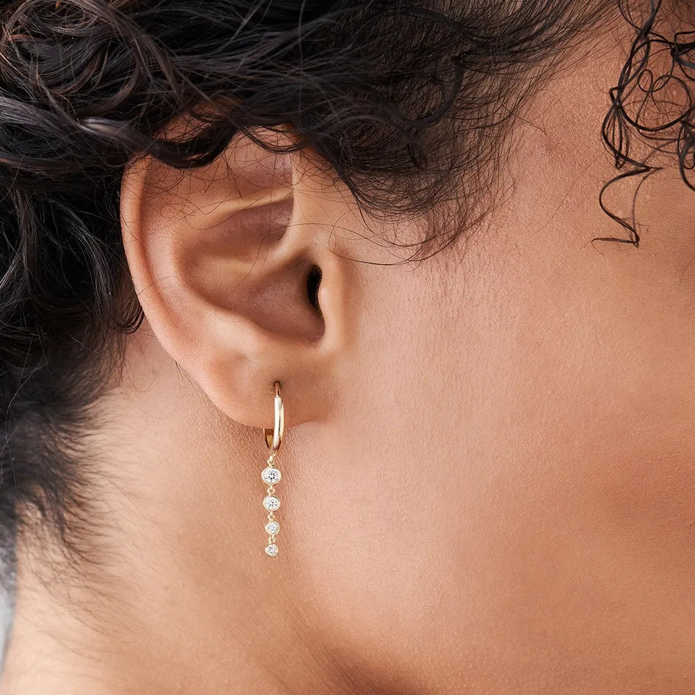 14k Gold Diamond Round Cut Dangling Drop Earrings Bezel Setting 0.45 ctw