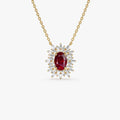 14k Solid Gold Ruby and Diamond Oval Baguette Ballerina Necklace 0.71 Carat Prong Setting